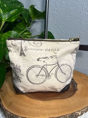 Paris Themed, Beige And Chocolate, Brown Canvas Ketch All Or Cosmetic Bag