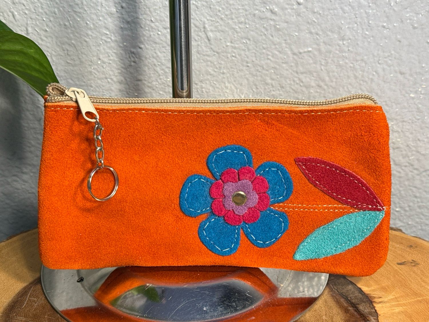 Unbranded, Vintage Suede W Suede Flower Patch Pouch NWOT