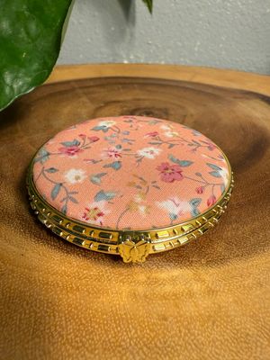 Round Peach Floral, Double-Sided, Compact Mirror, New Imp Package