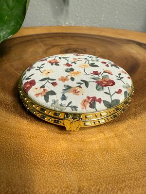 Round White Floral, Double-Sided, Compact Mirror New In Package