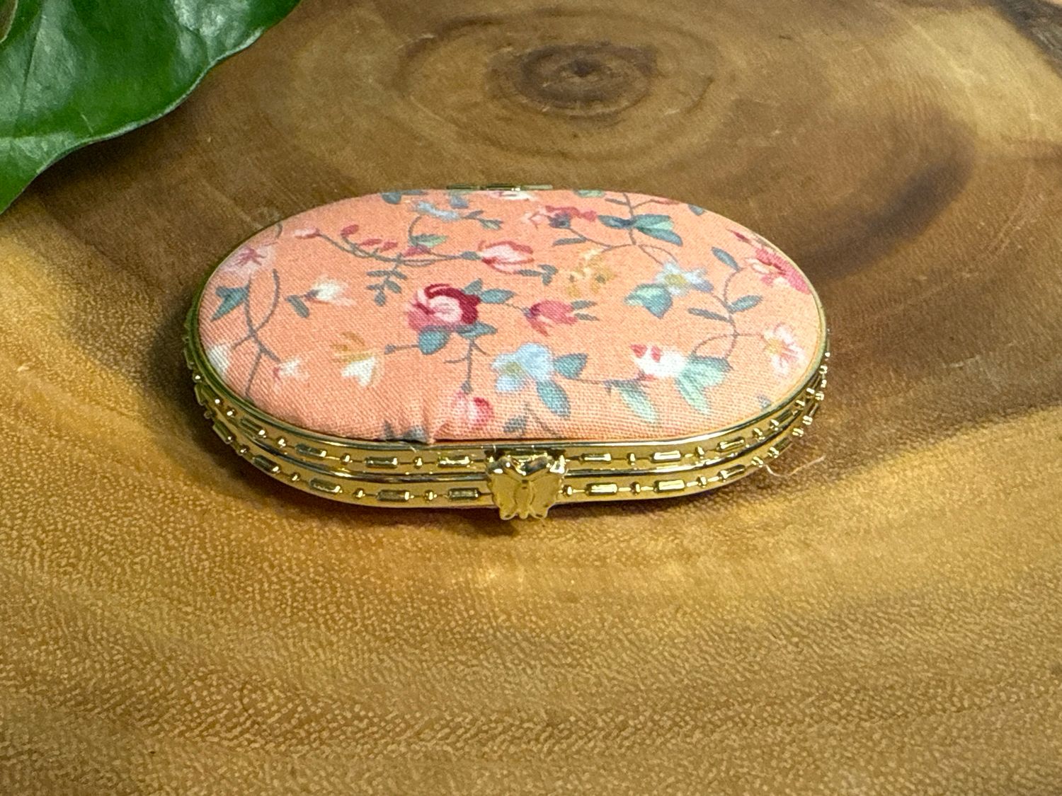 Oval Peach Floral, Double-Sided, Compact Mirror, New Imp Package