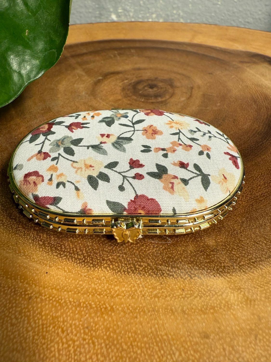 Oval White Floral, Compact Mirror, Double-Sided New In Package