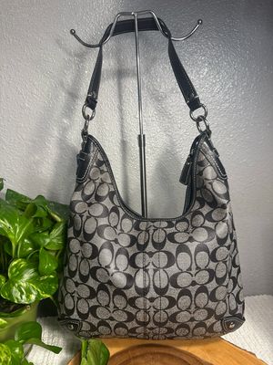 Coach, Black And Gray Signature Coded Canvas Hobo Or Crossbody Bag