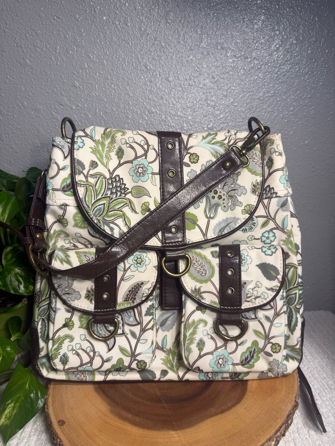 GiGi Hill Floral Coated Canvas Convertible Backpack NWOT