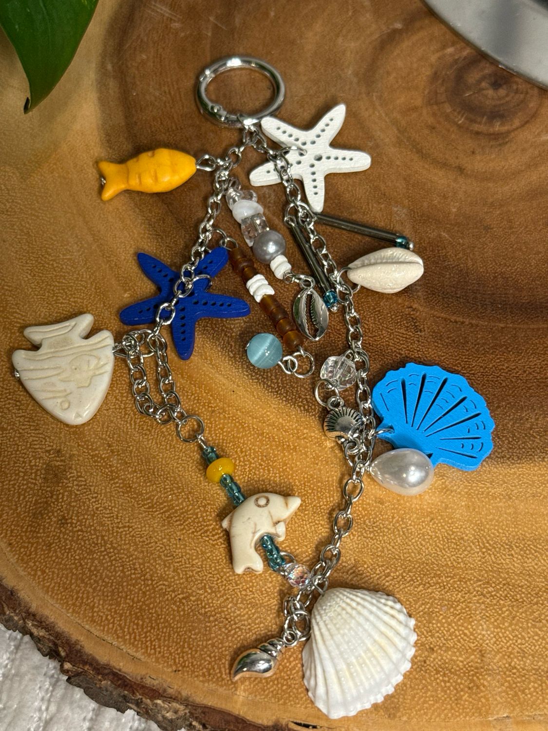 Beach Themed Shells, Starfish Beaded Back Charm Or Keychain New