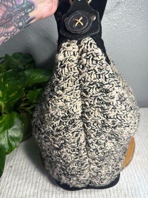 EQUIPE 2 Made In Italy Crochet And Black Suede Large Hobo Bag