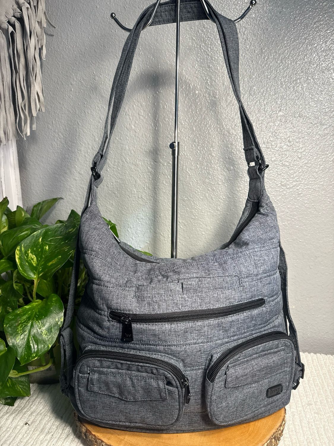 LUG Gray, Zip Liner, Convertible, Hobo Bag Or Backpack New Without Tags