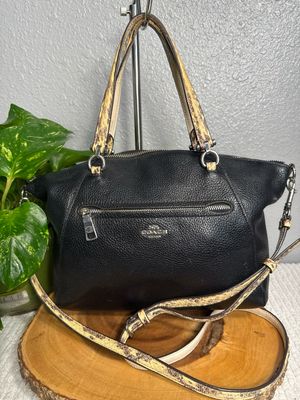 Coach Black Leather With Python, Print, Trim, Leather Satchel