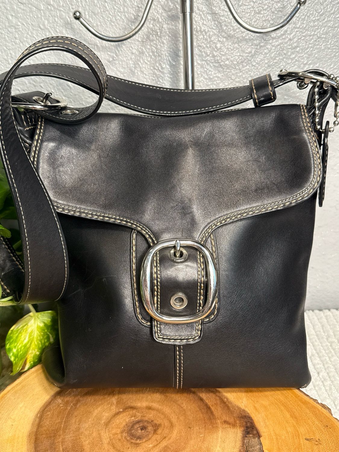 Coach Large Black Leather Vintage Crossbody Bag