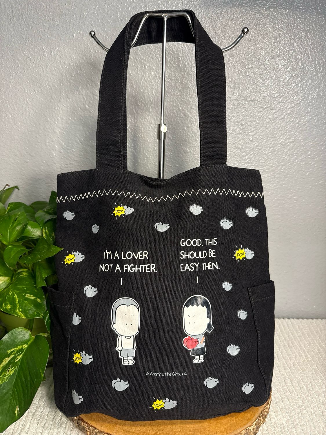 angry Little Girls, Black Canvas Tote Bag