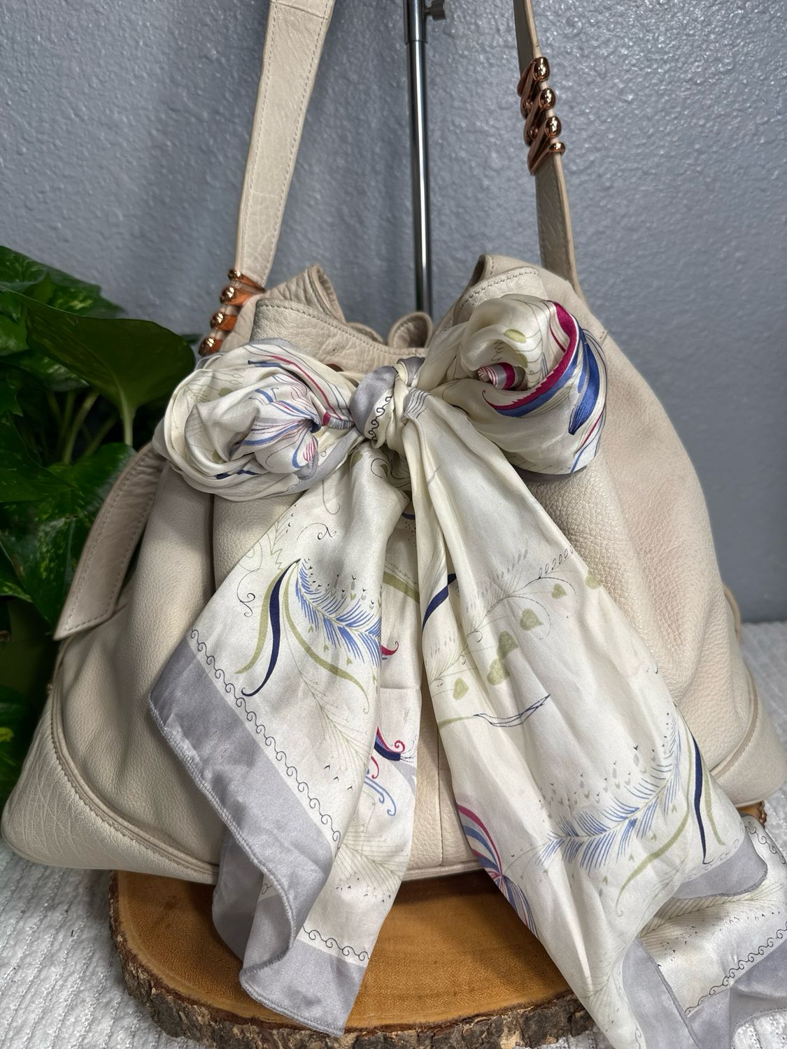 Sharon Hope Vintage Cream, Pebbled, Leather Bucket Bag