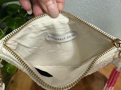 Sincerely, Jules Ivory And Pink Beaded Western Wristlet Pouch New Without Tax