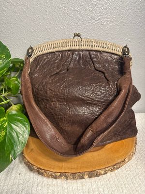 MARNI RARE brown Distressed Leather Framed Kisslock Shoulder Bag
