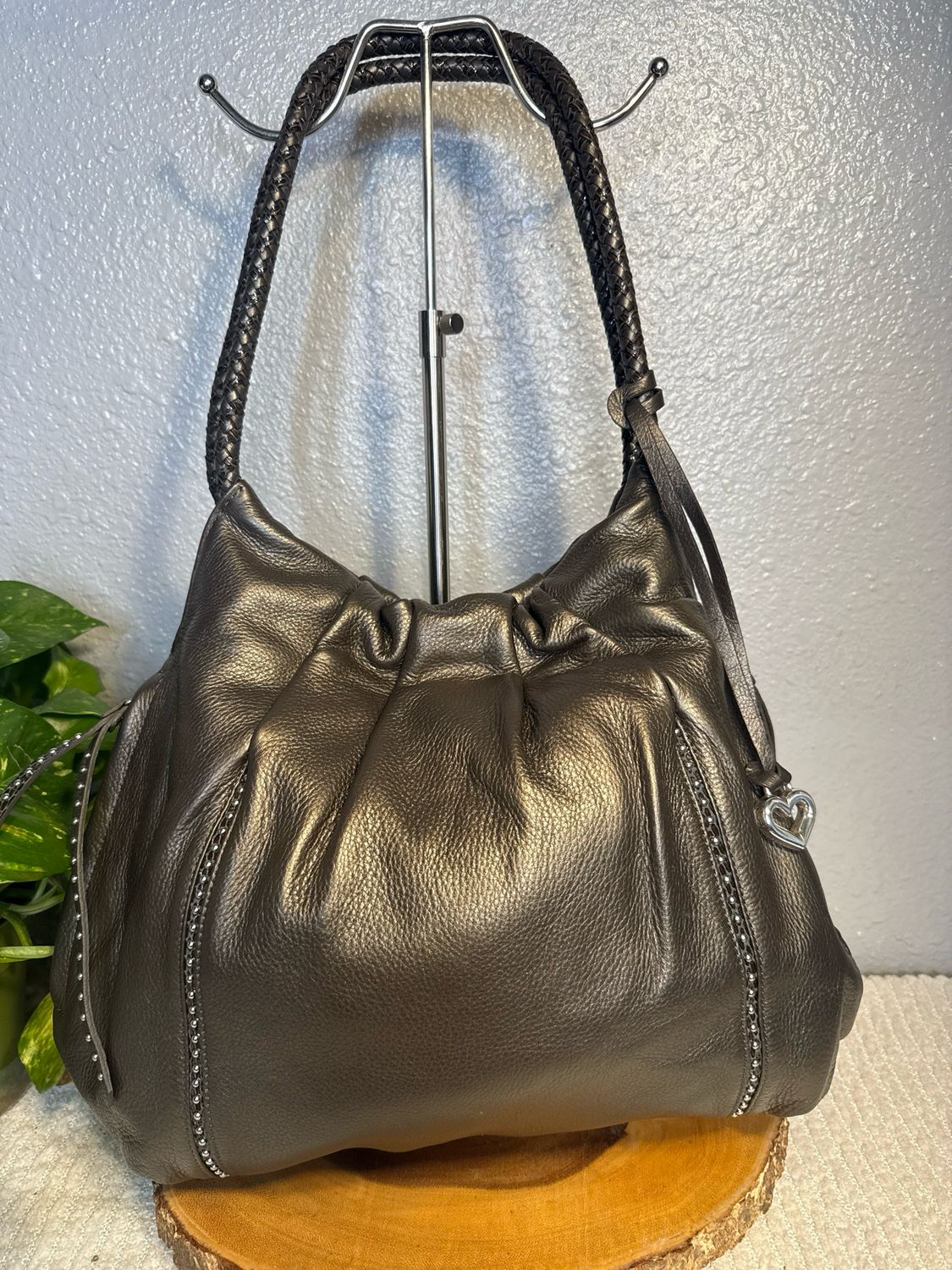 Brighton Pewter Leather Shoulder Bag Retail $385