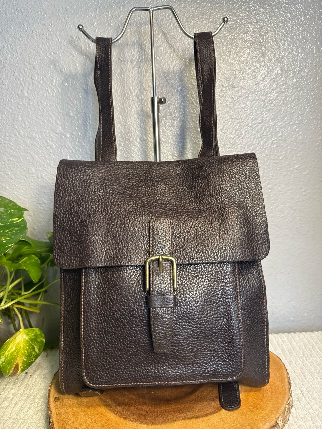 Vintage Chocolate, Brown, Pebbled, Leather Backpack Purse, New Without Tags