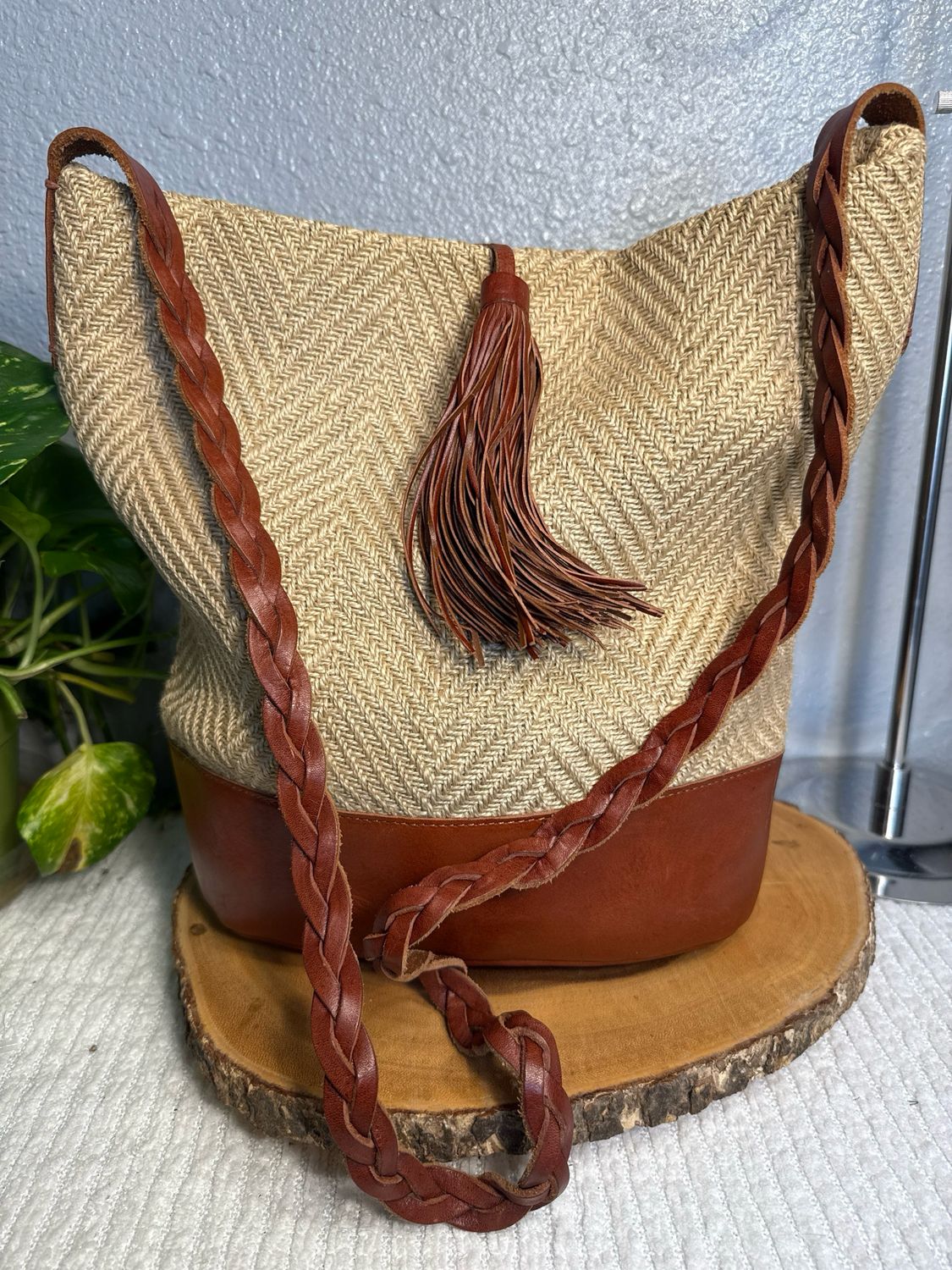 Lucky Brand, Jute, And Leather Crossbody Bag