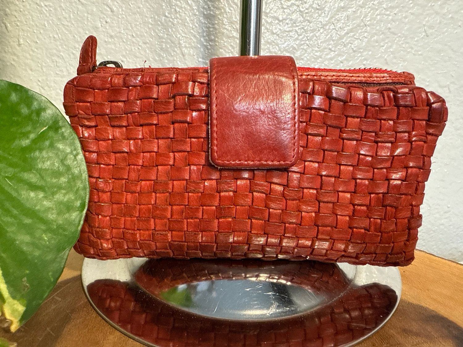 Unbranded, Burgundy Woven Leather Wallet, New Without Tags
