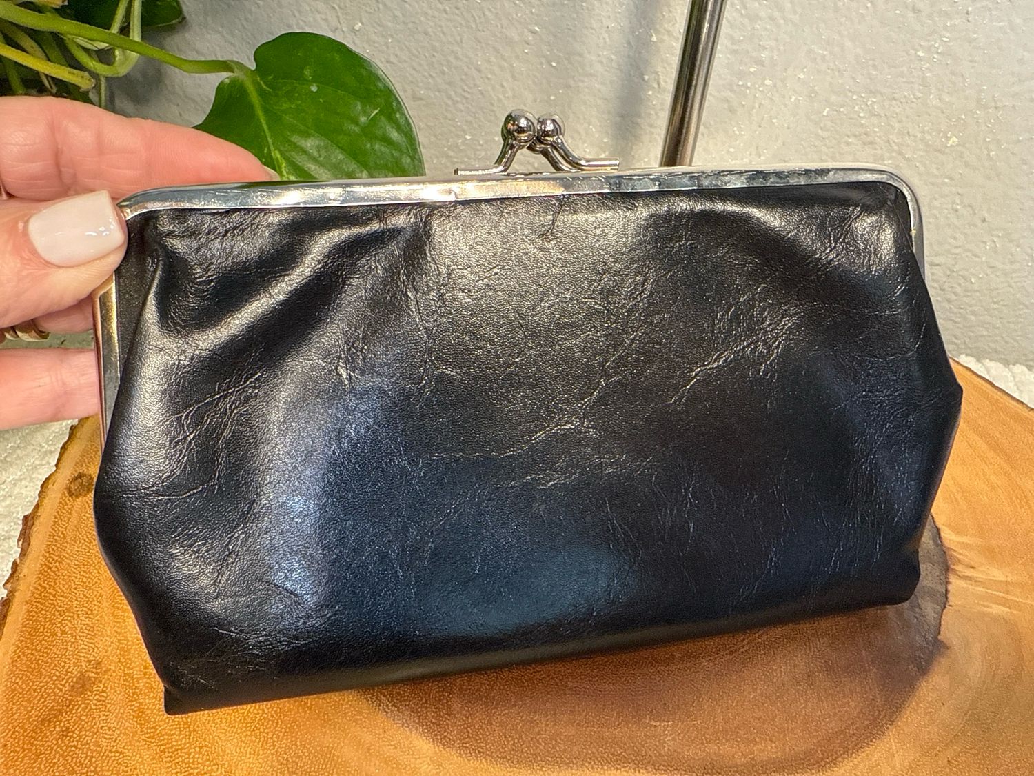 Unbranded, Black, Vegan Leather Double Kisslock Clutch Wallet