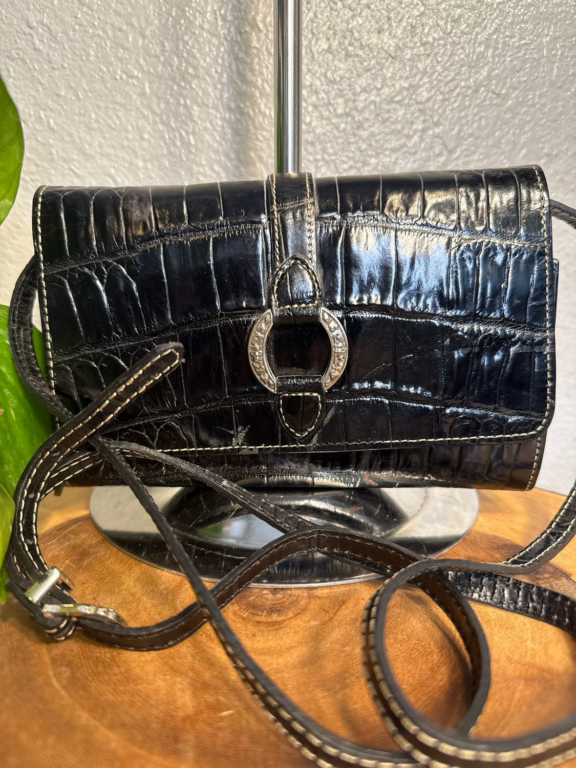 Brighton, Black Leather Crock, Embossed Woc