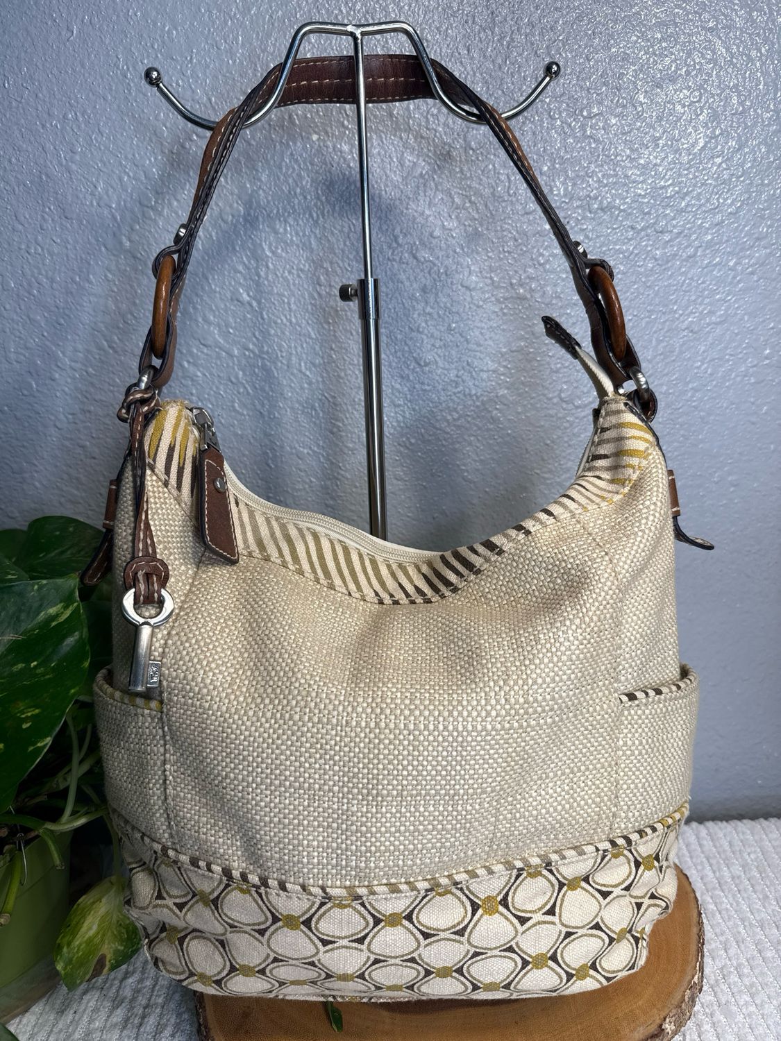 Fossil, Vintage Cotton And Leather Hobo Bag Like New!