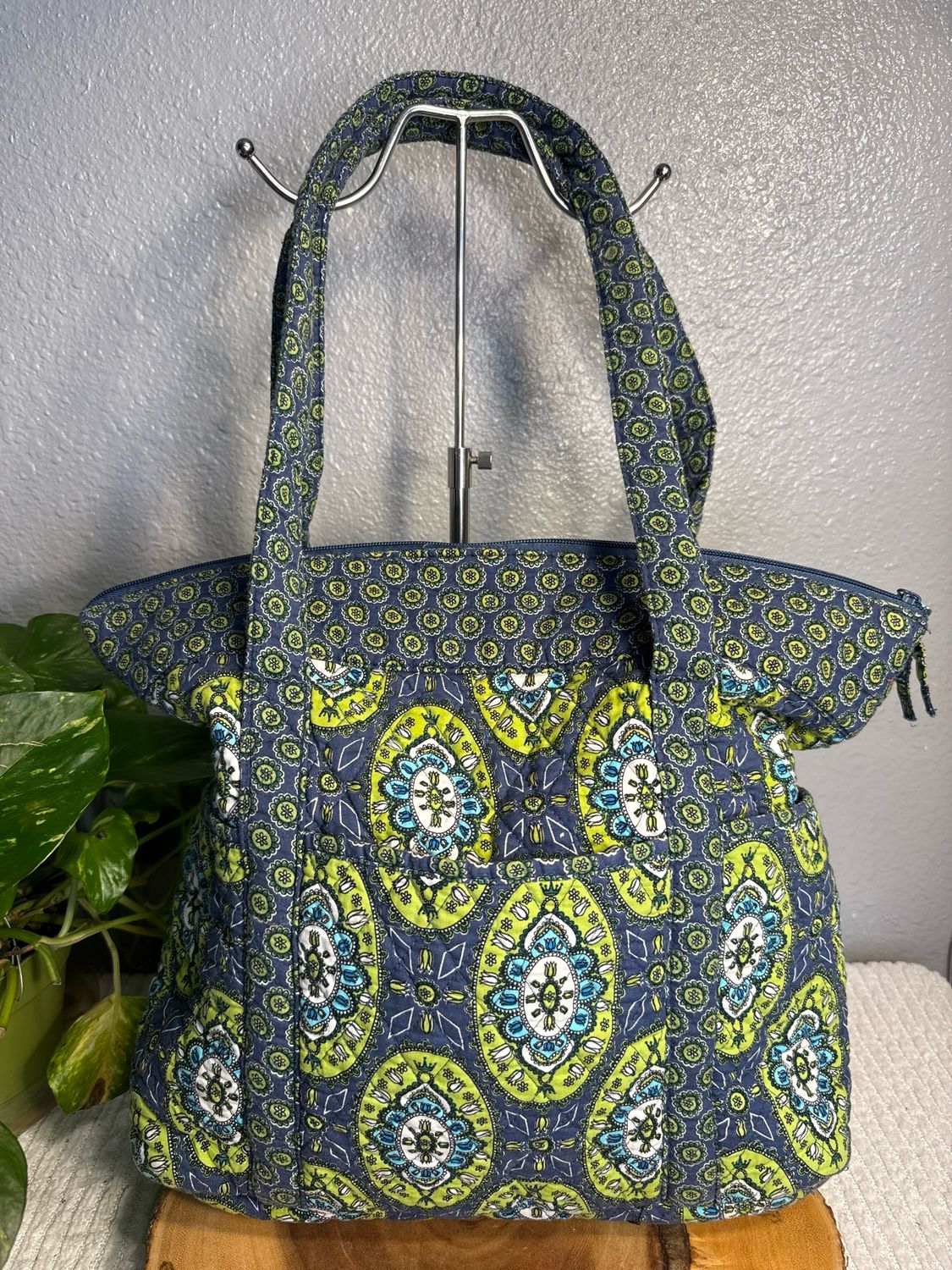 Cottage Core Blue And Green Quilted Tote Bag