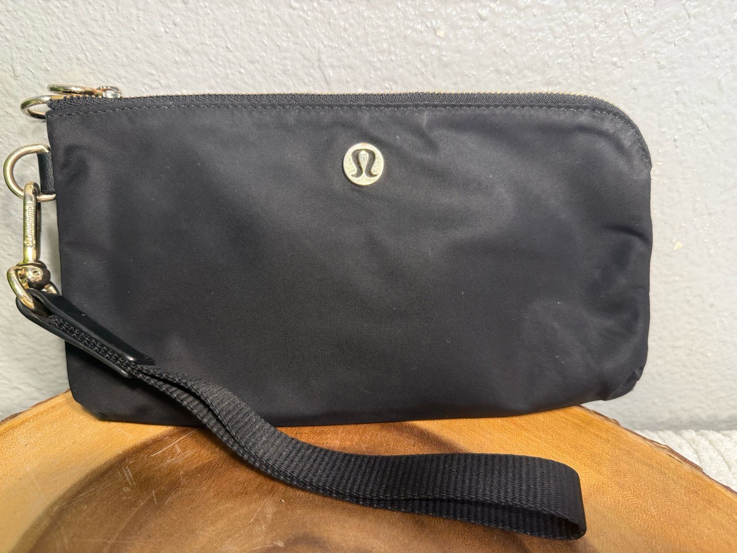 Lululemon Black Nylon Double Zip Triple Pouch, Wristlet Wallet Clutch