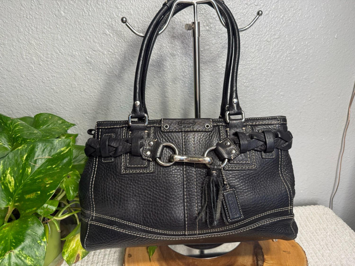 Coach Vintage Black Pebble, Leather Belted Shoulder Bag Like New