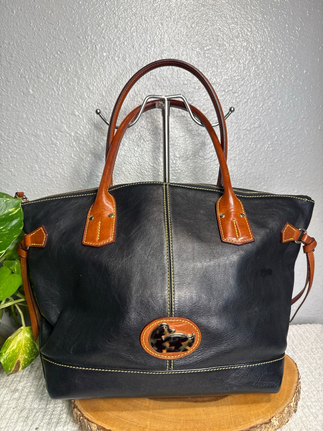 Dooney, &amp; Bourke Black Smooth Leather Tote