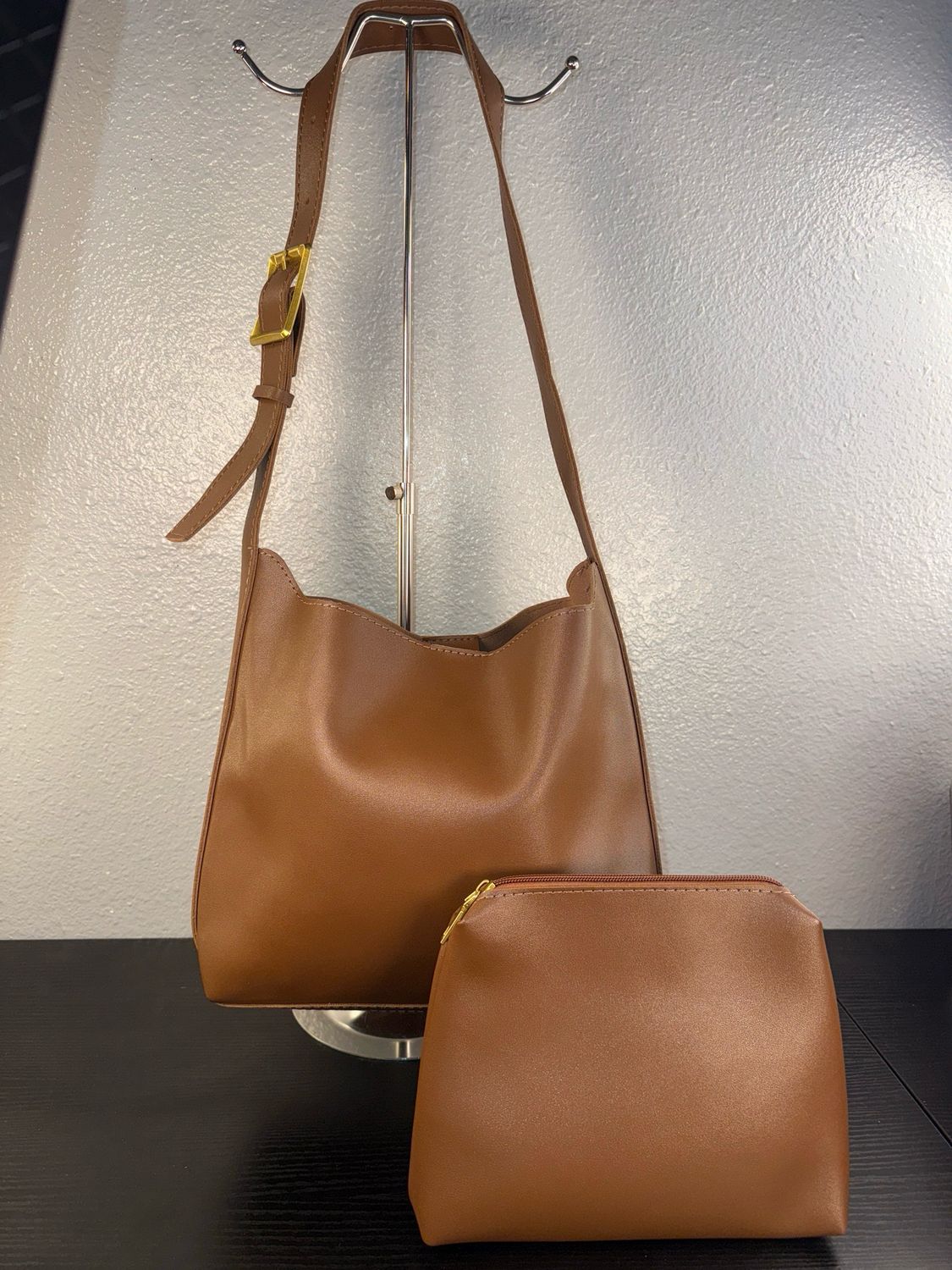 Unbranded Brown Faux Leather Shoulder Bag With Pouch New Without Tags