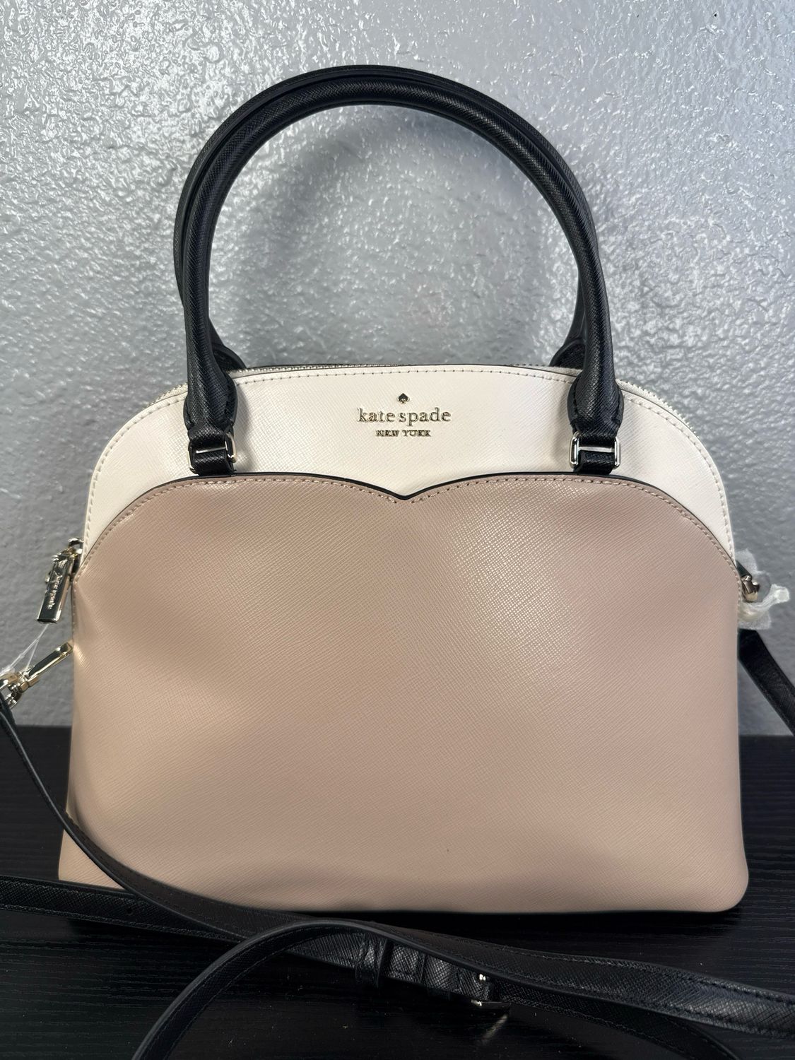 Kate Spade Medium Color Block Dome Satchel In Chalk And Black Saviano Leather New With Tags Retail Usd $399