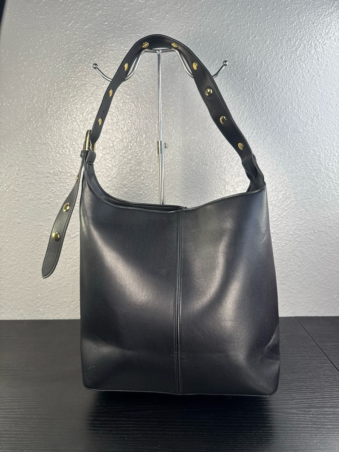 Unbranded, Black Vegan Leather With Gold Studded Strap Hobo New Without Tags