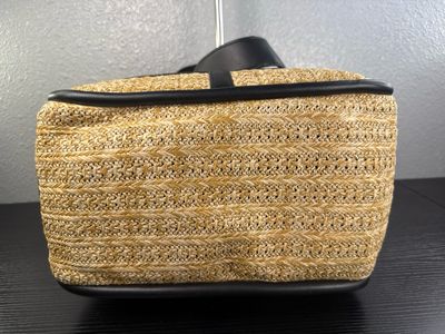 Steve Madden, Straw And Black Faux Leather With Accessories Pouches Tote Bag NWOT