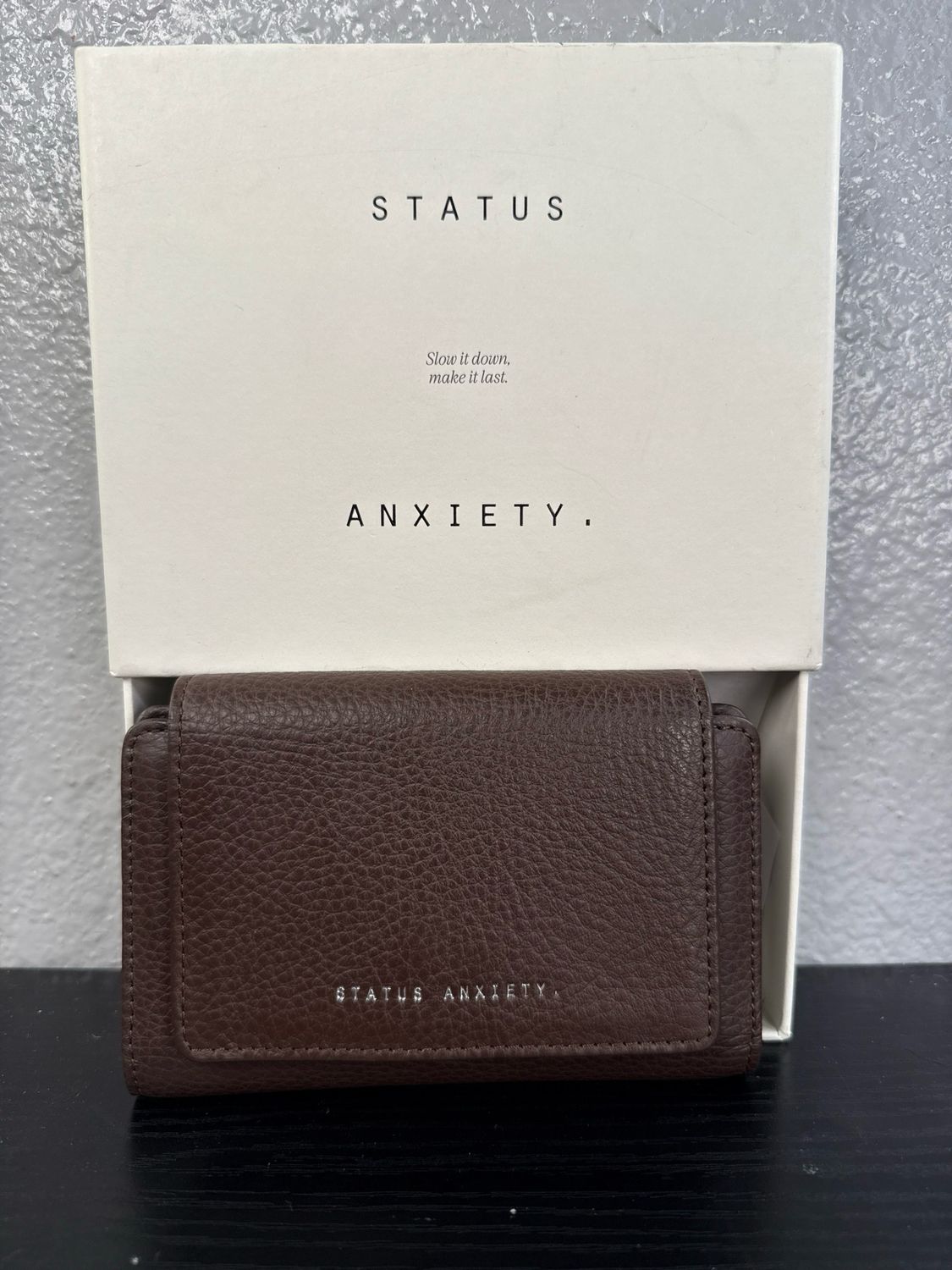 Status Anxiety, Brown Pebbled, Wallet In Cocoa New Inbox retail $100