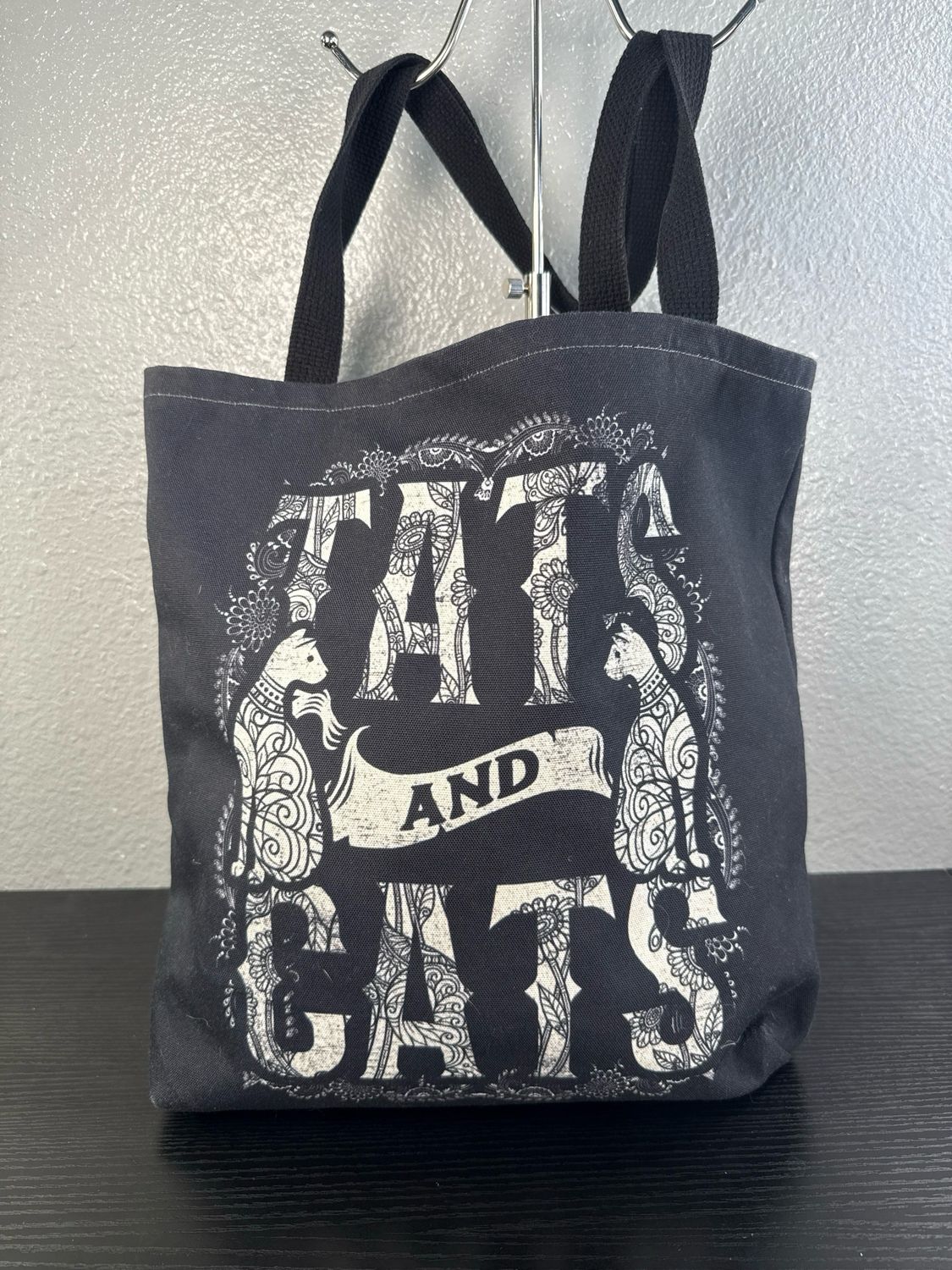 Cats And Tats Black Canvas Tote Bag New Without Tags
