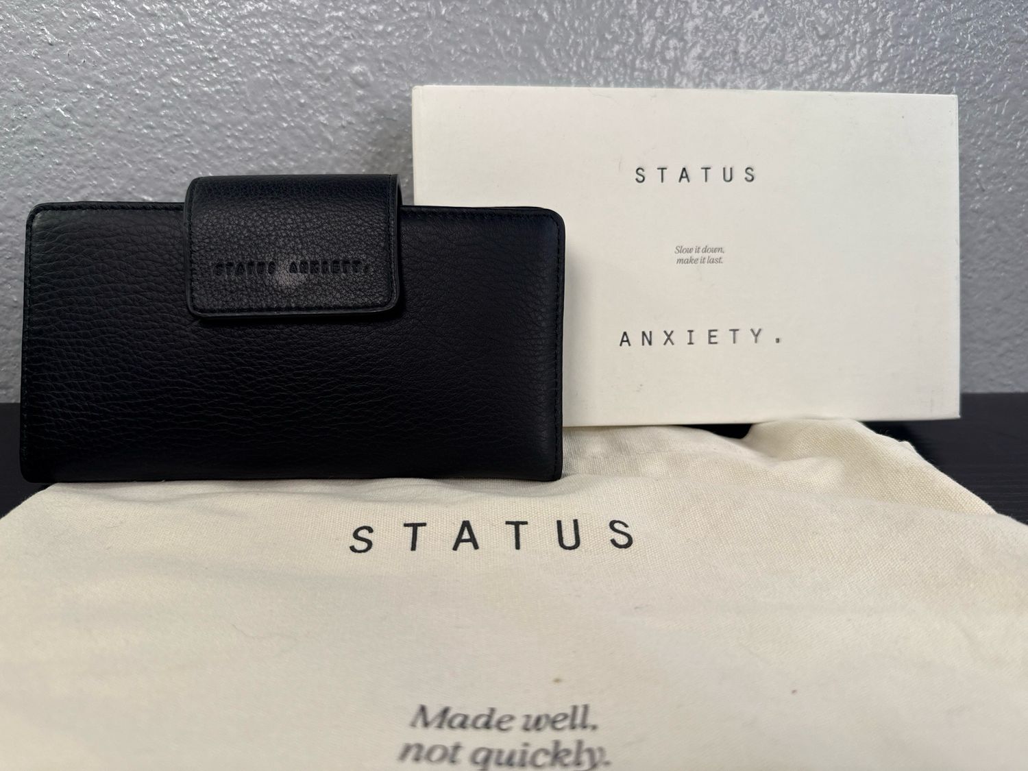 Status Anxiety Black Leather Ruins Wallet NWOT Retail $120