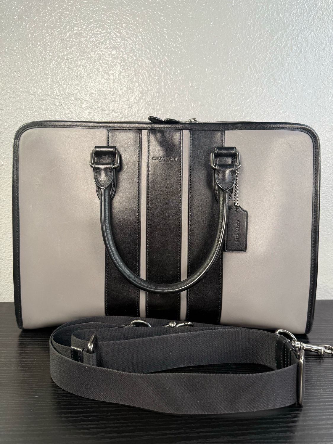 Coach Bond Computer Bag/Briefcase, Gray And Black Leather Condition Is Amazing!