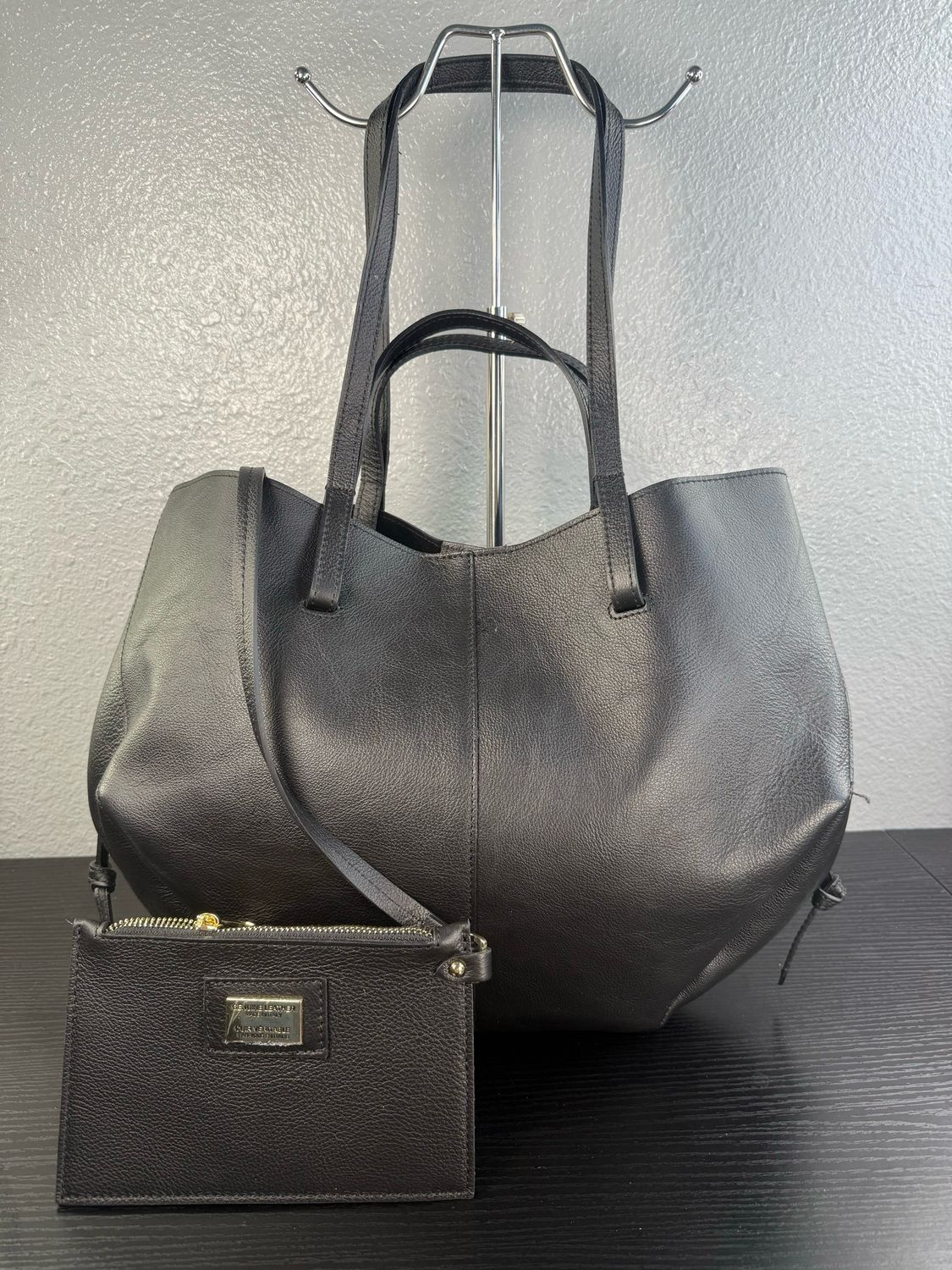 Polène Cyme Inspired Black Leather Made In Italy Bag Set NWT