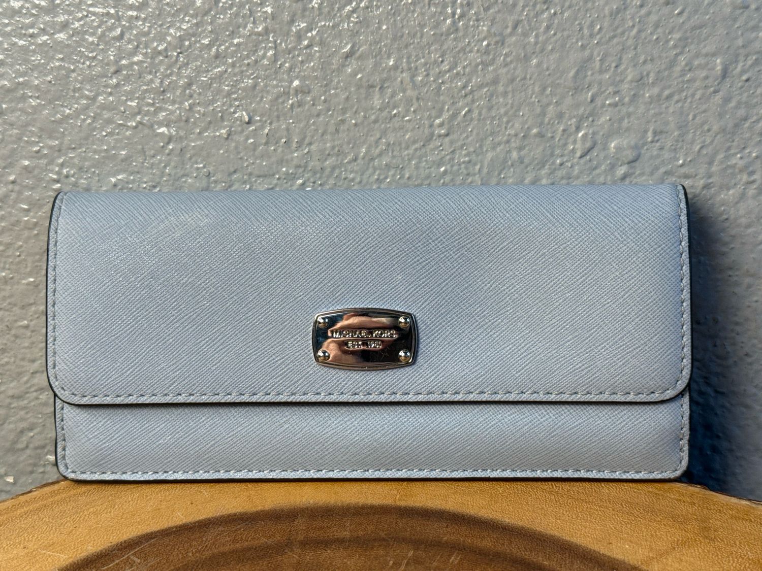 Michael Kors Baby Blue Saffiano Leather Slim Wallet, New Without Tags