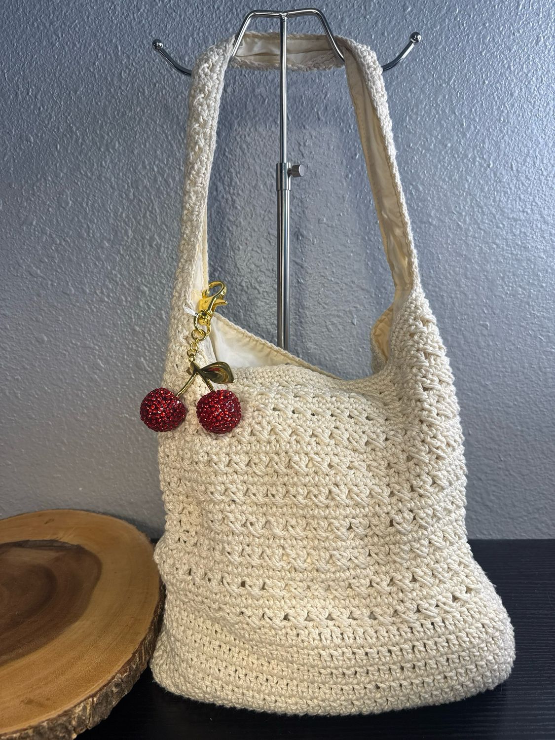 Sonoma Ivory Crochet Hobo Bag 💥 cherries, charm sold separately