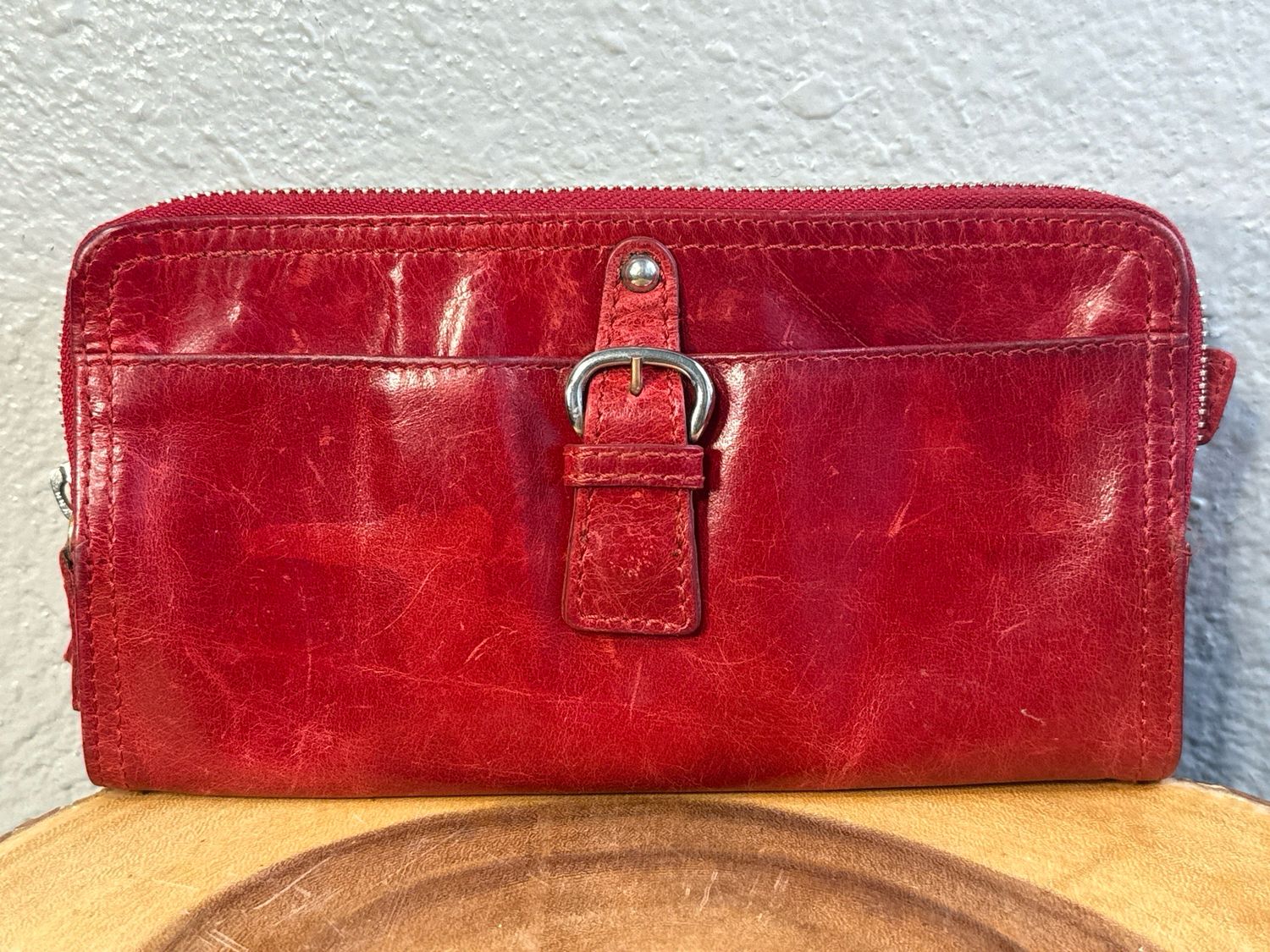 TANO Red Marbled Waxed Leather Clutch Wallet