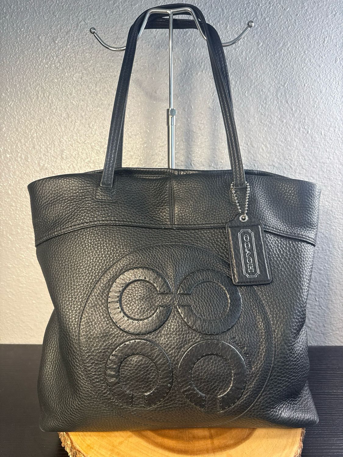 Coach Black Pebbled Leather Tote Purse