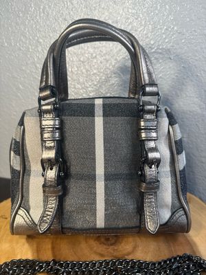 Authentic Burberry Gray Check Mini Handbag With Metallic Threads And Additional Chain Crossbody Strap LIKE NEW!
