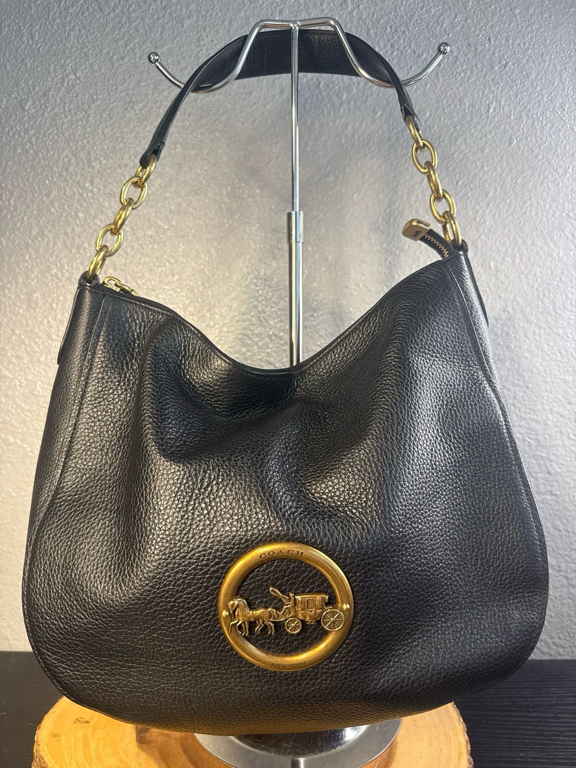 Coach Black Leather Hobo Bag With Brass Hardware Rare Find New Without Tags