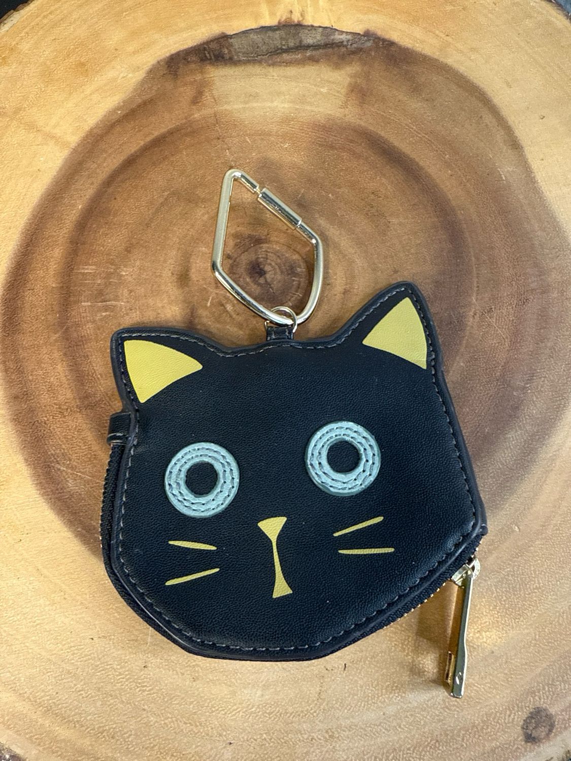 Fossil, Black, Leather Cat Keychain Bag, Charm Coin Purse, Rare Find