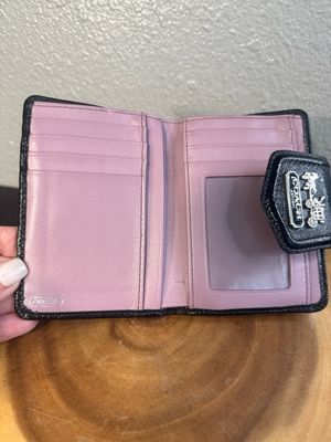 Coach Black Signature With Pinkish Lavender Leather Trim Wallet
