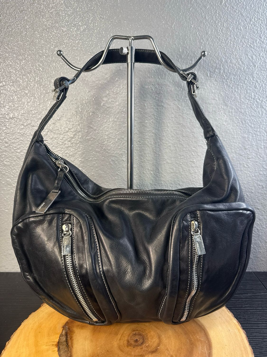 Perlina Black Vintage Leather Hobo Bag