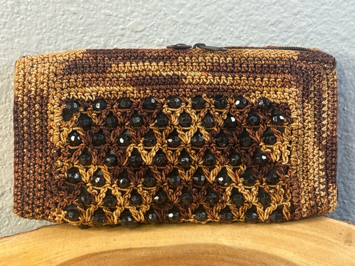 Unbranded, Brown, Crochet And Black Beaded Wallet, New Without Tags