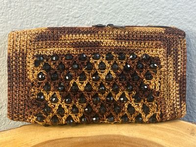 Unbranded, Brown, Crochet And Black Beaded Wallet, New Without Tags