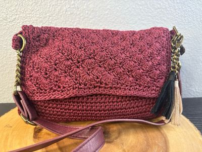 The SAK Burgundy, Crochet Crossbody With Leather Tassel, Charm And Leather Crossbody Strap