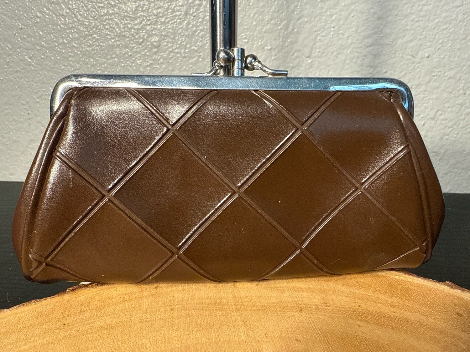Vintage Brown, Vegan Leather Double Kiss Lock Wallet